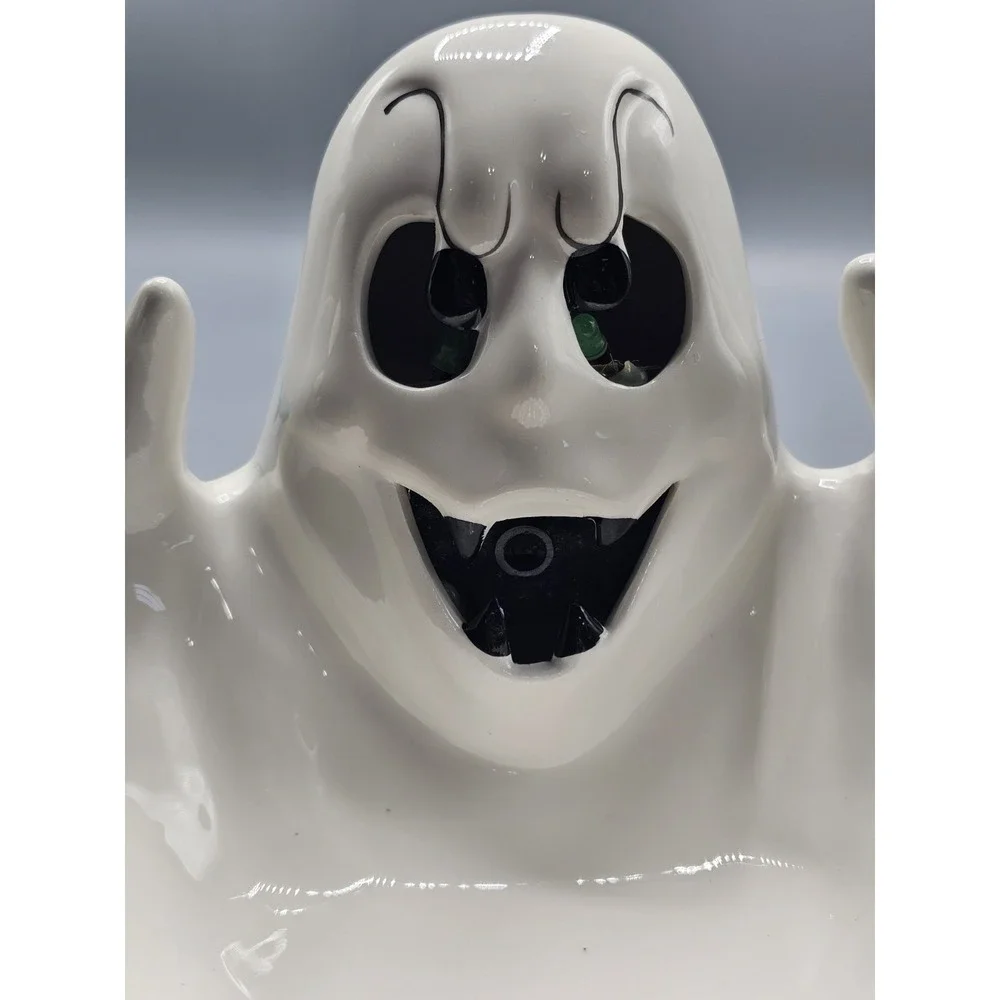 Vintage NCE 1992 Ghost Ceramic Halloween Candy Dish Bowl Boo! Lights Don't Work